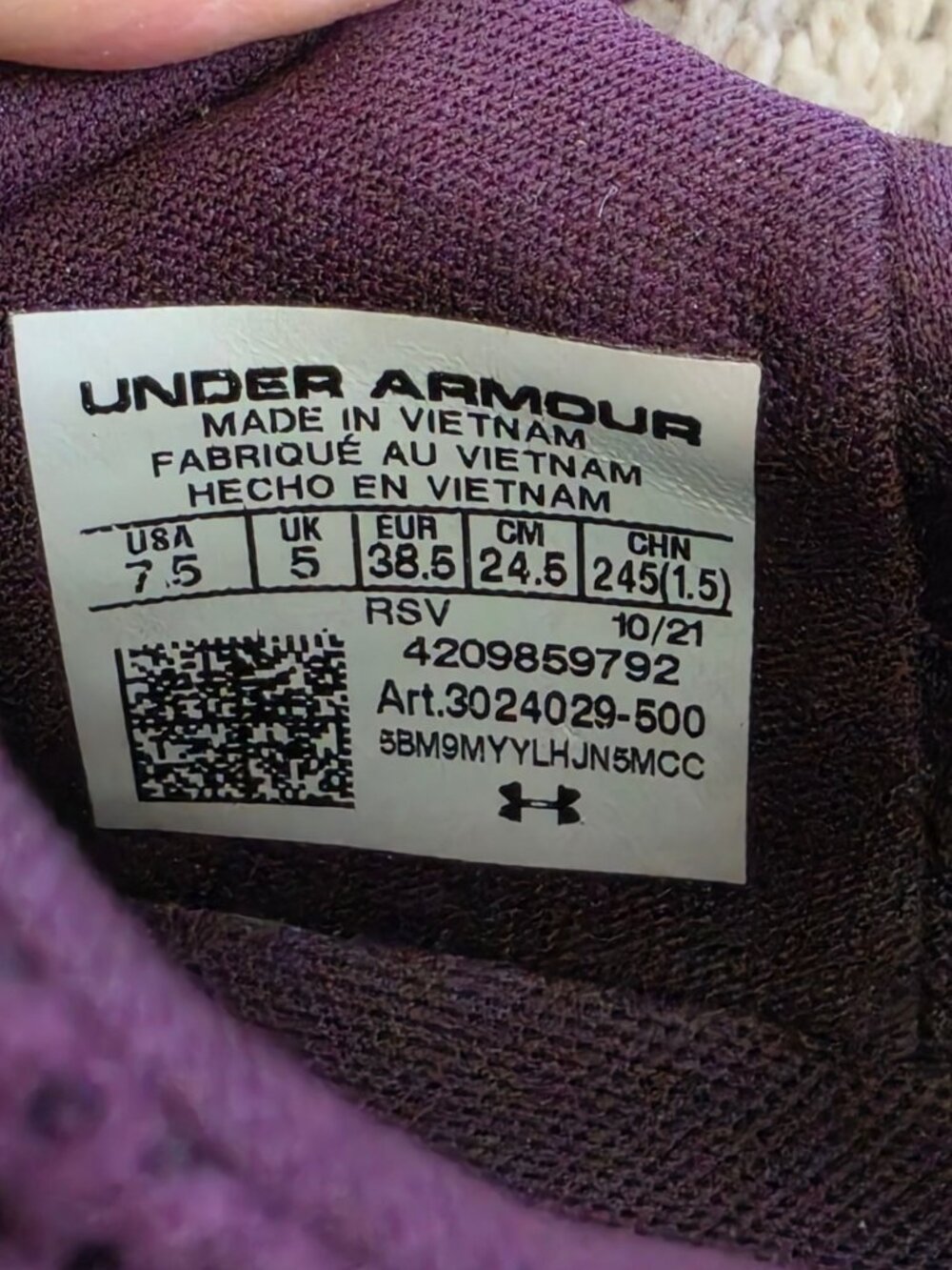 Under Armour HOVR Rise 2 Print Purple Pink Cross Trainer Gym Shoes Women 7.5 - Picture 2 of 8